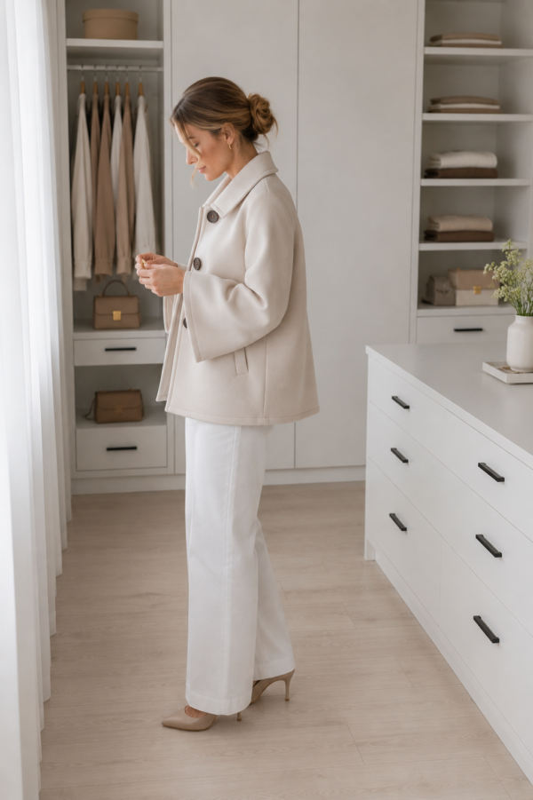 kurtka ecru piankowa z rozkloszowanym rękawem